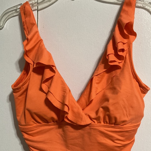 LAUREN RALPH LAUREN Orange Slimming Swimsuit  One Piece Ruffle Womens Size 6 - Picture 6 of 15